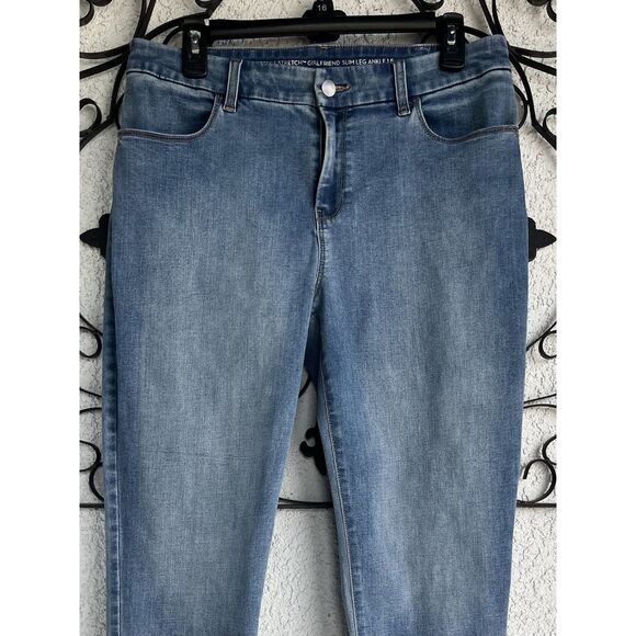 Chico’s Perfect Stretch Girlfriend Embroidered Fray Ankle Jeans- 1.5/ US 10-blue - Picture 2 of 7